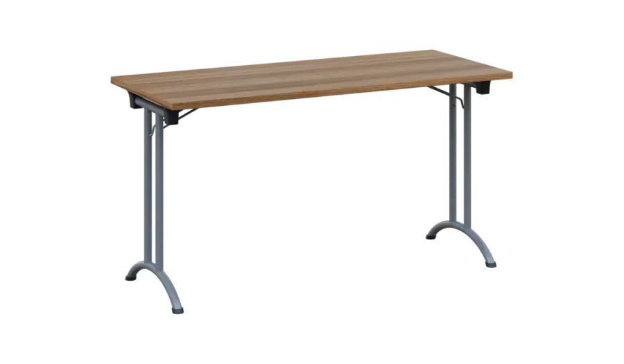 SLA 140 lak skládací jednací stůl 1394x600, deska 25 mm, podnož stříbrný lak, deska ořech světlý